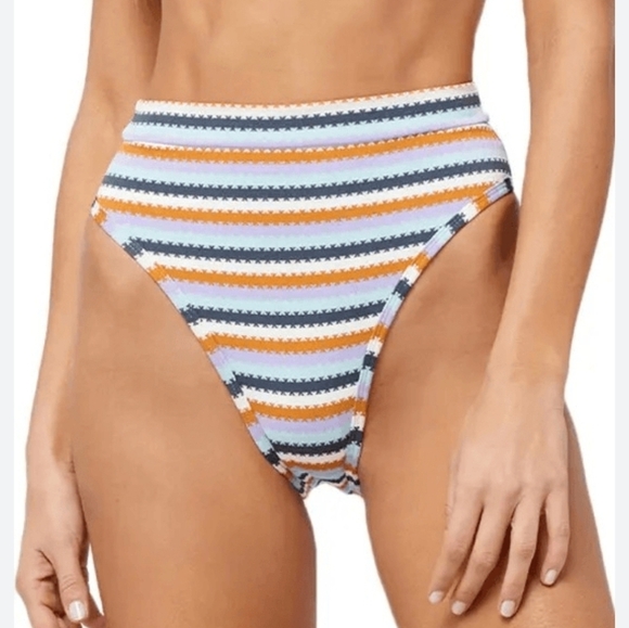 NWOT L Space Women Over The Moon Frenchi Striped High-Waisted Bikini Bottom Sz S - Picture 1 of 9
